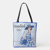 Tote Bag Beauté florale bleue et blanche (Dos)