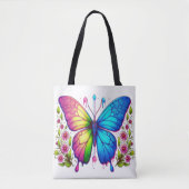 Tote Bag Beauté symétrique : Papillon rose et bleu avec (Devant)