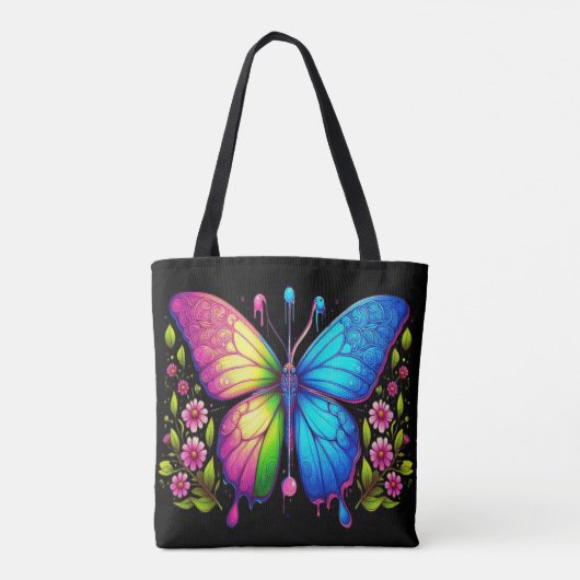 Tote Bag Beauté symétrique : Papillon rose et bleu avec (Dos)