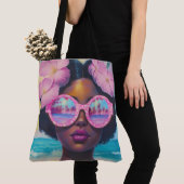 Tote Bag Beauté tropicale dans les tons roses (De près)