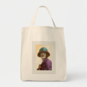 Tote Bag Beauté victorienne en chapeau robe violette sarcel