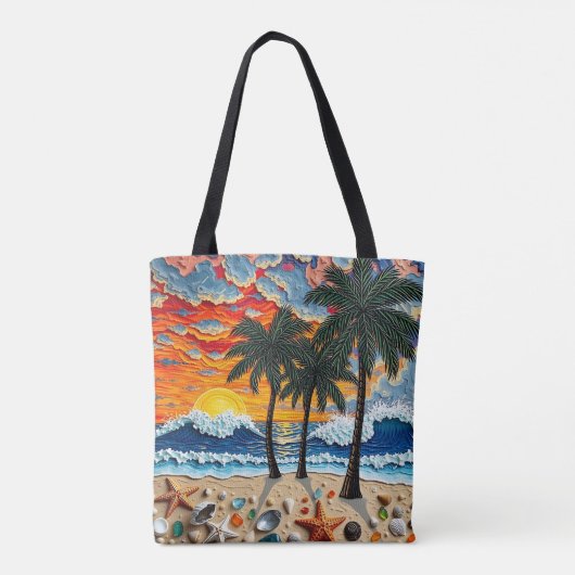 Tote Bag Beautiful Beach Scene with Palm Trees (Dos)