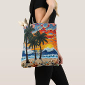 Tote Bag Beautiful Beach Scene with Palm Trees (De près)