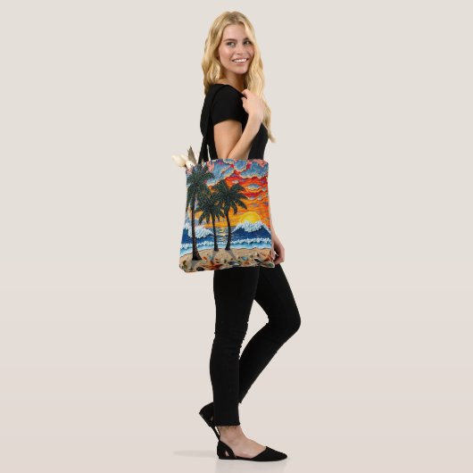 Tote Bag Beautiful Beach Scene with Palm Trees (Sur le modèle)