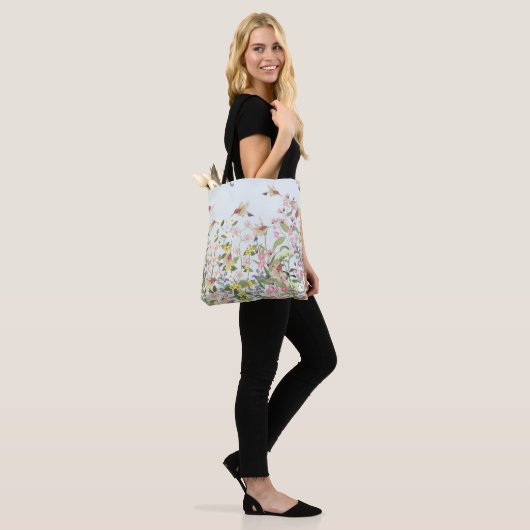 Tote Bag Beautiful hummingbird in sweet floral flower garde (Sur le modèle)