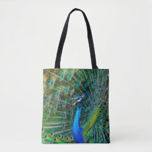 Tote Bag Beautiful Peacock avec son Tail Feathers Open