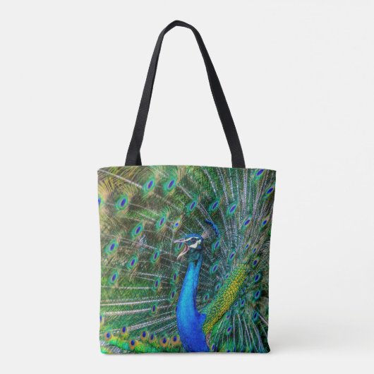 Tote Bag Beautiful Peacock avec son Tail Feathers Open (Dos)