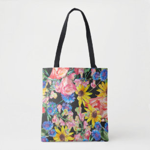 Tote Bag Beautiful Summer flowers with roses. Floral seamle