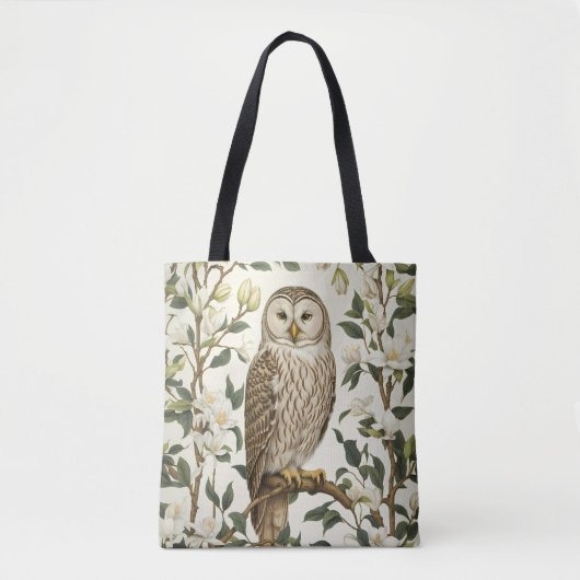 Tote Bag Beautiful Ural Owl And Magnolia Blossoms (Devant)