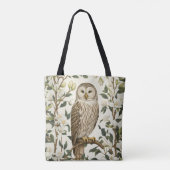 Tote Bag Beautiful Ural Owl And Magnolia Blossoms (Dos)
