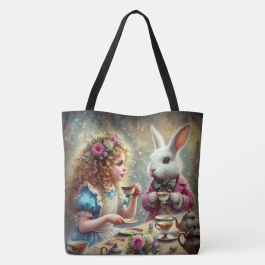 Tote Bag Beautiful Wonderland Tea Party Alice & Rabbit (Dos)