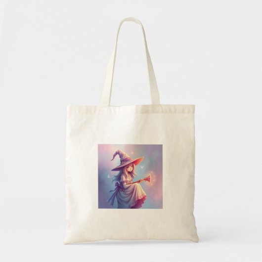 Tote Bag Beautifully Designed Cute Looking Witch in Pastel (Devant)