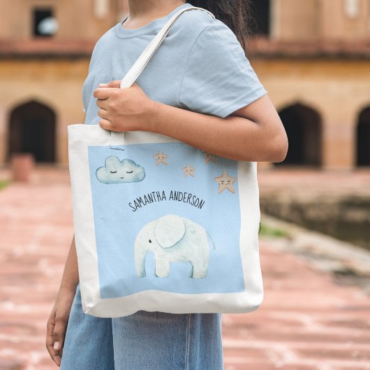 Tote Bag Beauty Pastel Blue Elephant et Stars Kid