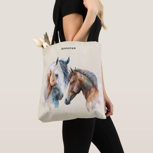 Tote Bag Beaux Chevaux Style Boho Occidental (De près)