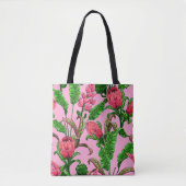 Tote Bag Beaux Feuilles verts tropicaux aux fleurs rouges | (Devant)