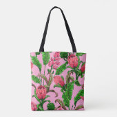 Tote Bag Beaux Feuilles verts tropicaux aux fleurs rouges | (Dos)
