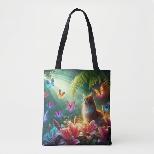 Tote Bag Beaux papillons rêveurs & Chat (Devant)