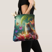 Tote Bag Beaux papillons rêveurs & Chat (De près)