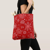 Tote Bag Beaux Snowflakes sur Noël Arrière - plan rouge (De près)