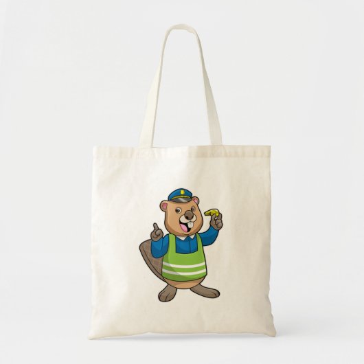 Tote Bag Beaver en tant qu'agent de police avec sifflet (Devant)