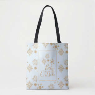 Tote Bag Bébé, c'est froid dehors Snowflakes or sur Blue