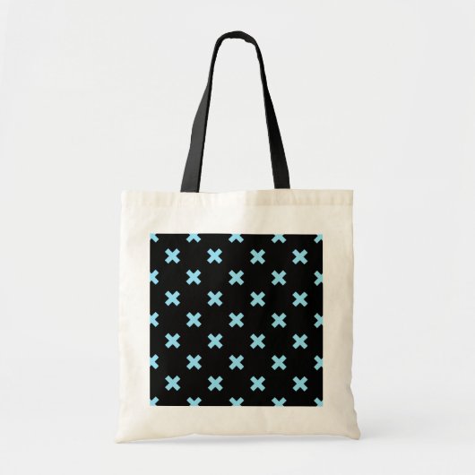 Tote Bag Bébé croix bleu coutures sur noir (Devant)