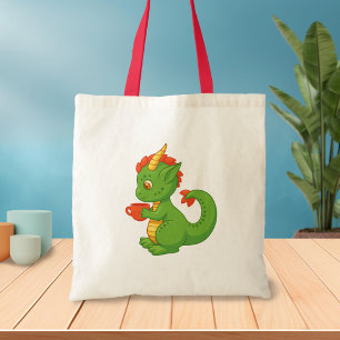 Tote Bag Bébé dragon mignon tenant une tasse