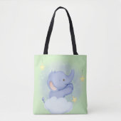 Tote Bag Bébé éléphant assis sur un nuage avec des étoiles (Devant)