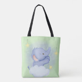 Tote Bag Bébé éléphant assis sur un nuage avec des étoiles (Dos)