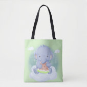Tote Bag Bébé éléphant mangeant de la pastèque (Devant)