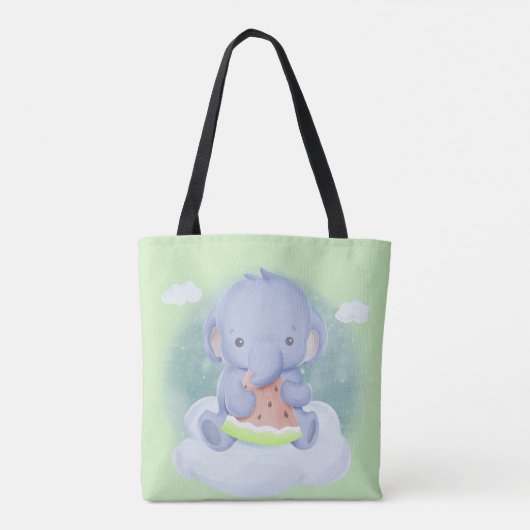 Tote Bag Bébé éléphant mangeant de la pastèque (Dos)