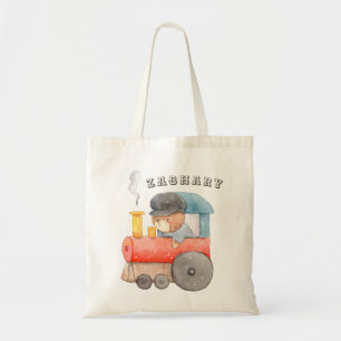 Tote Bag Bébé Garçon aquarelle Teddy Bear Train Diaper