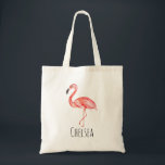 Tote Bag Bébé Girl Tropical Watercolor Flamant rose Nom de<br><div class="desc">Ce superbe design tropical est orné d'une superbe aquarelle rose flamingo et a de l'espace pour ajouter un nom de fille ! Le design estival tropical parfait pour n'importe quel enfant ou femme,  particulièrement mignon pour une nouvelle maman à utiliser comme sac de couches.</div>