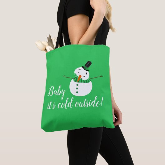 Tote Bag Bébé Il fait froid dehors, Snowman vert (De près)