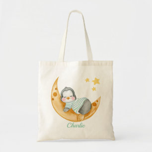 Tote Bag Bébé manchot mignon endormi Lune