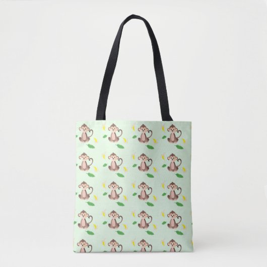 Tote Bag Bébé mignon Bananes Singe Tropical Green Leaf (Devant)