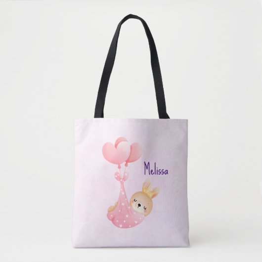 Tote Bag Bébé mignon dans une couverture de coeur (Devant)