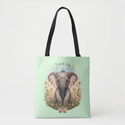 Tote Bag Bébé mignon Eléphant Calf Fleur sauvage Wanderlust (Devant)