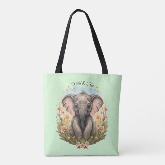 Tote Bag Bébé mignon Eléphant Calf Fleur sauvage Wanderlust (Dos)