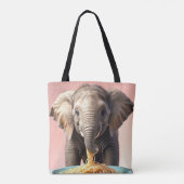 Tote Bag Bébé mignon Eléphant Manger Spaghetti (Dos)