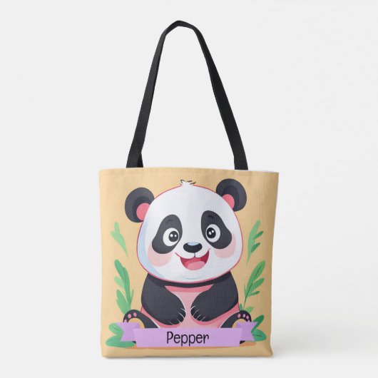 Tote Bag Bébé mignon Panda Nom personnalisé (Dos)