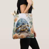 Tote Bag Bébé mignon Tortoise Pastel Aquarelle Florale (De près)