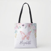 Tote Bag Bébé papillon et fleurs pastel (Devant)