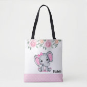 Tote Bag Bébé rose mignon éléphant et frontière Rose (Devant)