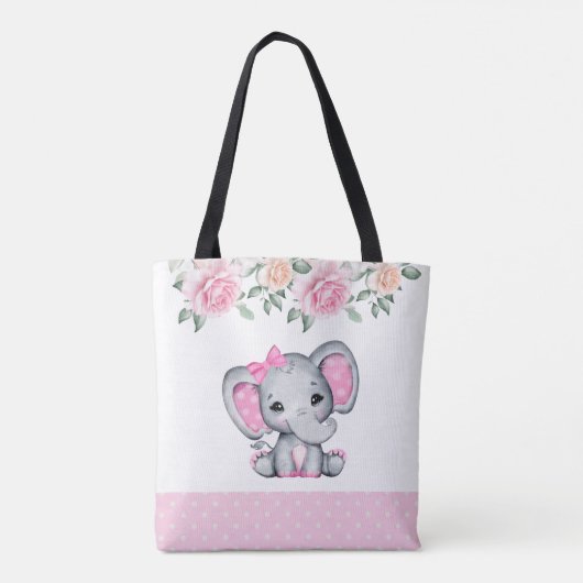 Tote Bag Bébé rose mignon éléphant et frontière Rose (Dos)