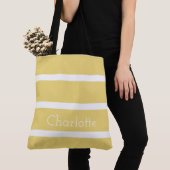 Tote Bag Bébé vintage jaune et rayures blanches (De près)