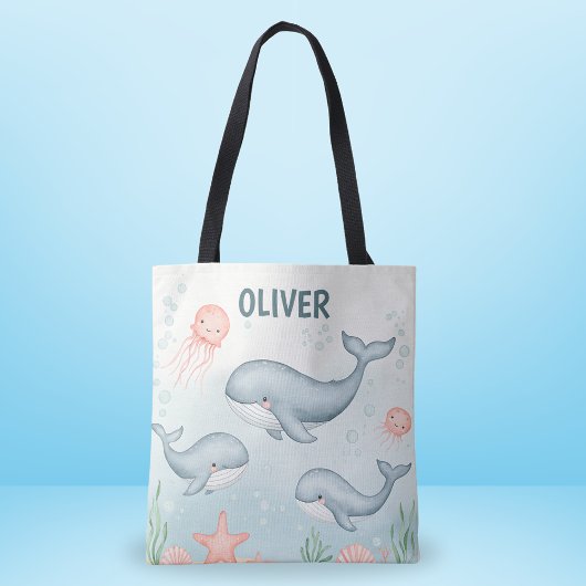 Tote Bag Bébés baleines et méduses mignons 