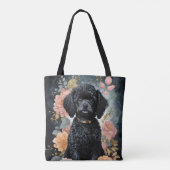 Tote Bag Bébés mignons animaux | Joli chiot de caniche noir (Dos)