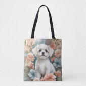 Tote Bag Bébés mignons animaux | Mignonne chiot maltais bla (Devant)