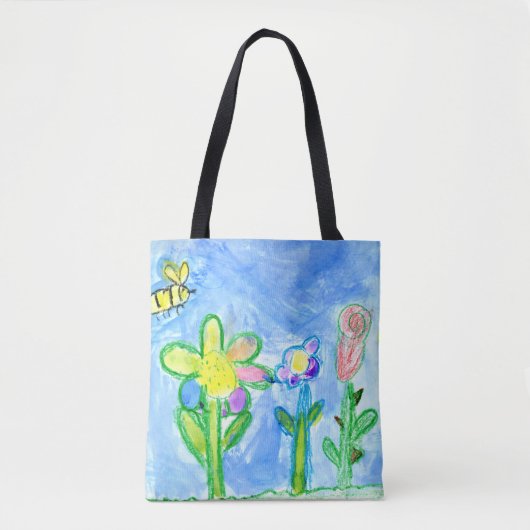 Tote Bag Bee et Fleurs d'été, Dessin de l'enfant (Devant)
